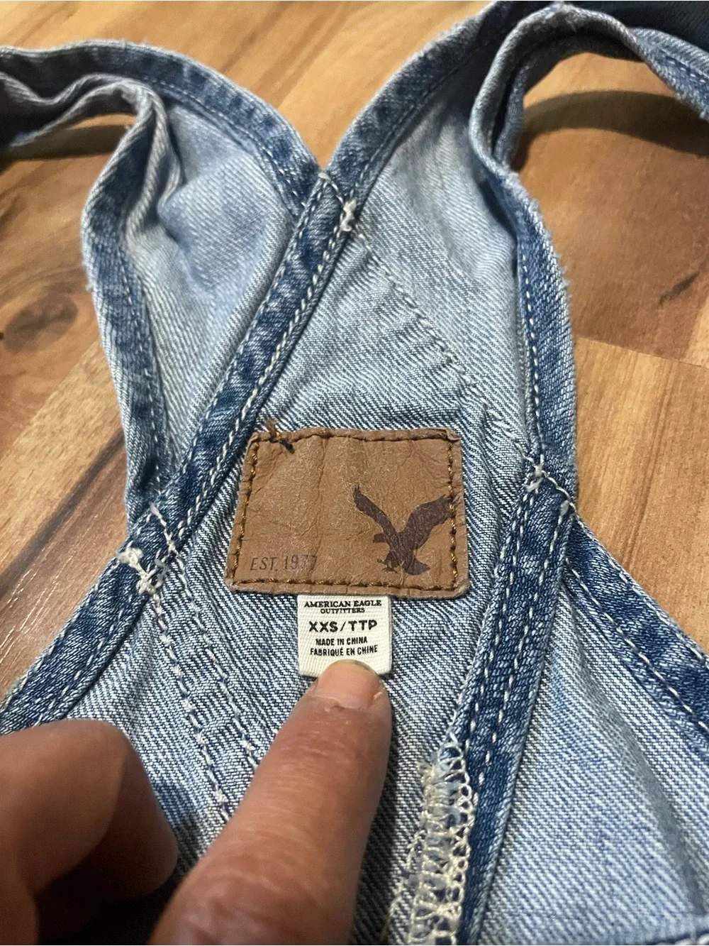 Y2K American Eagle Short Denim Overalls Blue Frayed Hem Size XXS